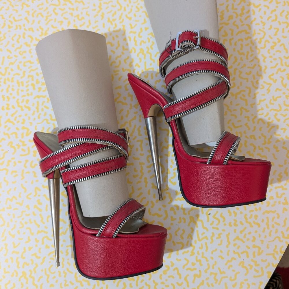 Vintage LSB Custom Red Leather Stiletto Platforms Size 6